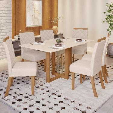 Imagem de Conjunto Sala de Jantar Tampo MDF 6 Cadeiras Marie Marrom/Off White/Linho