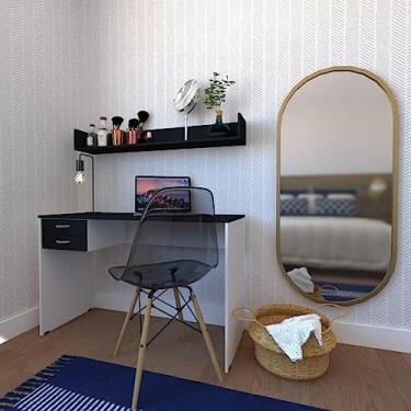 Imagem de Escrivaninha 2 Gavetas com Prateleira Suspensa Helen Bramov Móveis Branco/preto