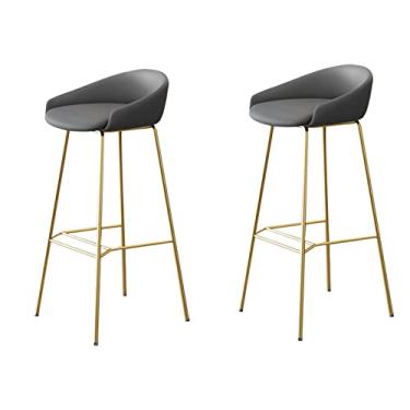 Imagem de Cadeiras de jantar cadeiras de sala de jantar moderno conjunto de 2 banquetas de bar de couro PU cadeira de café da manhã com pernas de metal para bar de café da manhã, cozinha e banquetas de bar em casa Tudo está bem