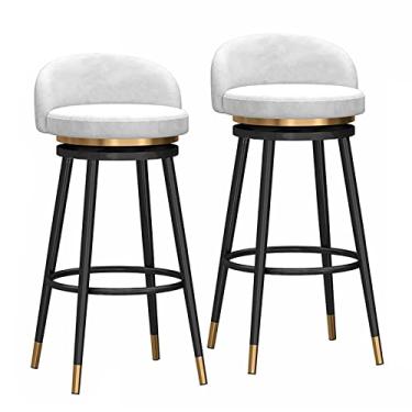 Imagem de Cadeiras de jantar cadeiras de sala de jantar banqueta de bar banquetas de altura conjunto de 2, design moderno elegante de veludo 360° banco de balcão giratório com apoio para os pés, balcão de pernas de metal, cadeiras de café da manhã tudo está bem