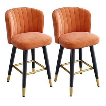 Imagem de Cadeiras de Jantar Cadeiras de Sala de Jantar Elegante Balcão de Veludo Giratório Banco de Bar Altura - Conjunto de 2 - Cadeira de Bar Giratória com Costas e Apoio para os Pés - Bancos de Cozinha com Altura de Balcão - Altura 65/75 cm para Kit