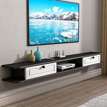 Imagem de Suporte de TV flutuante montado na parede, prateleira de armazenamento multimídia de madeira fosca, unidade de TV montada na parede DVD Hello