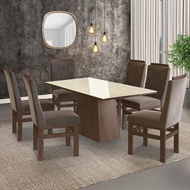 Imagem de Conjunto Sala de Jantar Mesa 90x160cm Tampo Vidro com 6 Cadeiras Madeira Maciça Tecido Joli Zamarchi