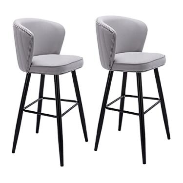 Imagem de Cadeiras de jantar banquetas de bar banquetas altas com apoio de braço e encostos, banquetas de couro PU de luxo com assento de veludo para bistrô, jantar, café da manhã, cozinha, ilha, tudo está bem