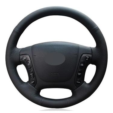 Imagem de Capas de volante de carro de couro preto costuradas à mão, para Hyundai Santa Fe 2006-2012