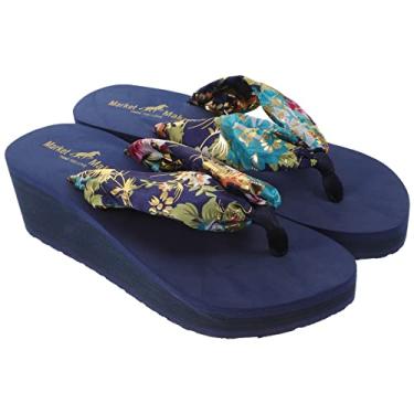 Imagem de Chinelos femininos plataforma plataforma chinelos Post Toe Wedge chinelo leve sandálias Bohemia verão praia sandálias para mulheres (bege 36), Azul escuro, 7.5
