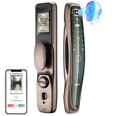 Imagem de Fechadura de porta inteligente Fechadura de porta WiFi com tela, TUYA App, reconhecimento facial 3D, campainha 7 em 1 + impressão Fechadura eletronico digital,Do Brasil (Ouro, 6068-U-24-280-R)