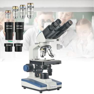 Imagem de Microscópio binocular profissional, equipamento de laboratório 40x-2500x/4 * objetiva/4 * ocular, com condensador Abbe, ocular eletrônico e acromático