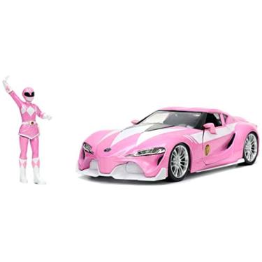 Imagem de Carro Mighty Morphin Power Rangers com boneco rosa Ranger — 1:24 fundido sob pressão — 2,75" — para crianças e adultos