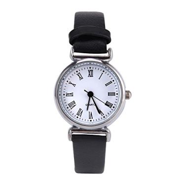 Imagem de Relógios Filfeel para mulheres, relógio de pulso pequeno, simples, moderno, retrô, couro retrô (cinto preto com placa branca), Cinto preto com placa branca, Retrô