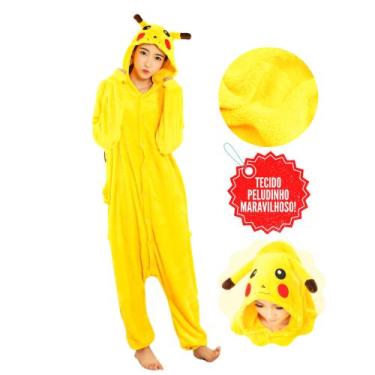 Imagem de Pijama De Frio Kigurumi Pikachu Macacão Fantasia Cosplay Unissex Desco