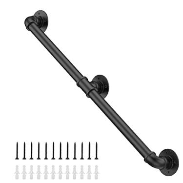 Imagem de willstar Corrimão de escada industrial de 1,8 m, suporte de parede antideslizante, vintage, preto, corrimão de cachimbo de ferro para escadas internas e externas (1,8 m)