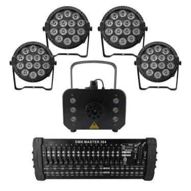 Imagem de Kit 4 Par Led Slim + Máquina De Fumaça 1200W + Mesa Dmx 384