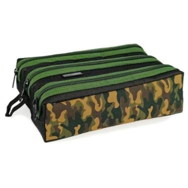 Imagem de Estojo Escolar Infantil Organizador 3 Divisorias Bolsinha de Lápis Organizador Triplo (MILITAR-VERDE)