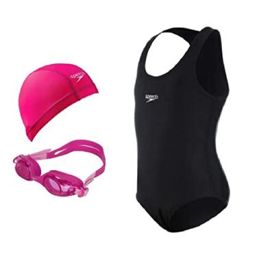 Imagem de Kit Natação Speedo Maiô Infantil Juvenil + Óculos Jr Olympic + Touca Xtrafit Tecido 6 A 12 Anos (12 anos, preto)