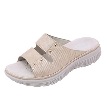 Imagem de Sandálias femininas femininas slide mule wedges sandálias confortáveis sandálias de verão femininas sapatos ao ar livre sandálias femininas terra, Bege, 9
