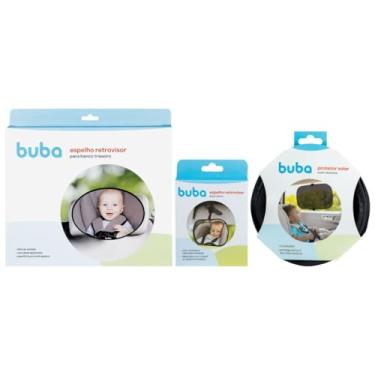 Imagem de Kit Espelho Retrovisor Oval Banco Traseiro Bebê Conforto Cadeirinha Carro, Espelho Retrovisor Dianteiro Pequeno Fixação Ventosa ou Clipe e Kit Protetor Solar com Ventosas Buba (Protetor Solar Simples)