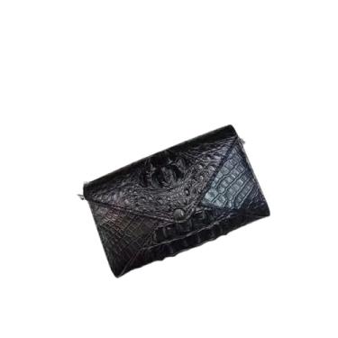 Imagem de Bolsa feminina de couro de jacaré autêntico, mini envelope preto, bolsa de ombro pequena, preta, 19,5 cm (comprimento) x 12 cm (altura) x 4 cm (profundidade), Preto, 19.5cm(Length)x 12cm(Height) x