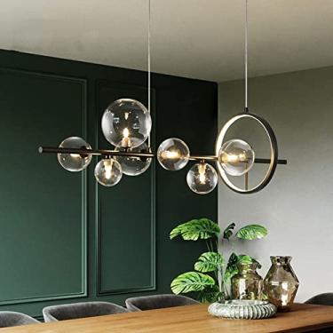Imagem de Lustre linear moderno, luminária pendente com sombra de esfera de vidro transparente, luminárias de teto, luminária suspensa para sala de jantar, ilha de cozinha Stabilize
