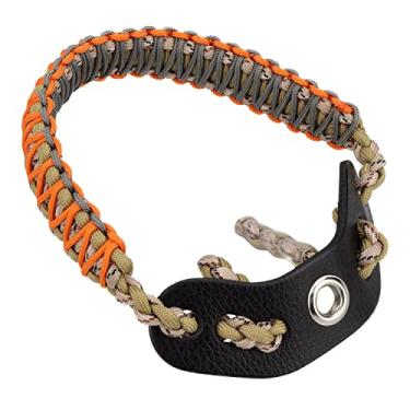Imagem de SUNYA Alça de pulso com arco de arco – Corda 550 leve – Corda de couro genuíno sem divisão com argola de latão – Ajusta-se a estabilizadores de arco recurvo e composto, Mix Yellow Orange