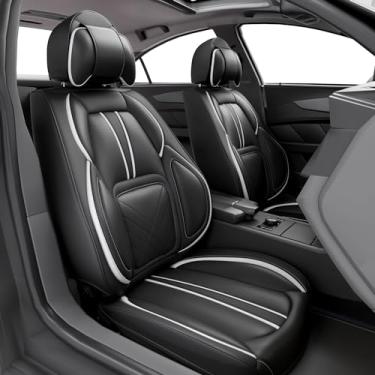 Imagem de SLARY 5PCS 2025 Front and Back Car Seat Covers Auto Interior Accessories with Water Proof Nappa Leather for Cars SUV Pick-up Truck Universal Comfortable and Breathable (Full Set, Black&White)