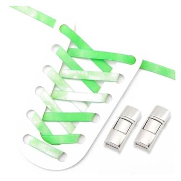 Imagem de No Tie Shoe Laces Colorful Metal Lock Elastic Shoelaces Flat Washed Without Fading Lazy Shoes Lace For Sneakers (Color : Green1, Size : 100cm)