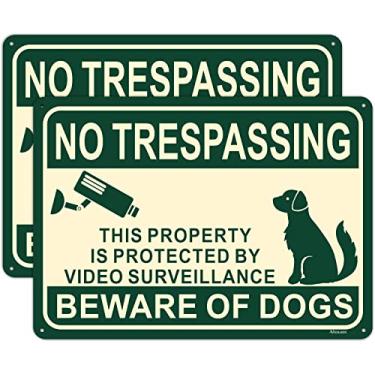 Imagem de Placa de vigilância por vídeo "Cuidado com o cachorro", placa de não invasão, 25,4 cm x 35,5 cm, placa de propriedade privada, aviso de cachorro, placas de câmera de segurança protegidas, metal,