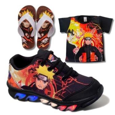 Imagem de Kit Tênis De Led Infantil Menino Masculino Naruto + Chinelo + Camisa-Masculino