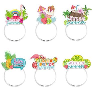 Imagem de Summer Party Decorations Hawaiian Headbands Luau Hairbands Aluminum Paper Hair Hoop Hello Summer Hair Supplies Flamingo Pineapple Coconut Design Hair Decorations Beach Pool Party Favor Accessories6PCS