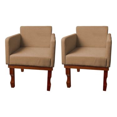 Imagem de Kit 2 Poltronas Nina Retrô Pés de Madeira Maciça Linho Marrom