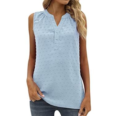 Imagem de Camiseta regata feminina de verão sem mangas de chiffon casual 2024 Swizz Dot Loose Dressy V Neck Work Shirt, Azul-celeste, XXG