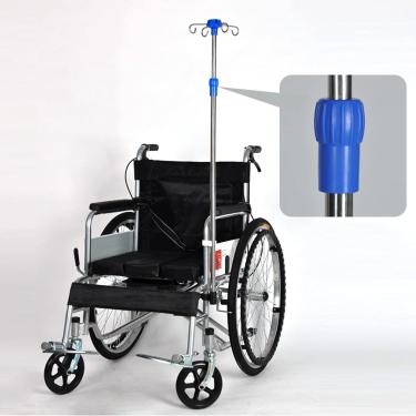 Imagem de Poste IV para cadeira de rodas, suporte de infusão de cadeira de rodas, 4 ganchos dobráveis de aço inoxidável, suporte de postes IV, altura ajustável de 99 cm a 160 cm, capacidade de carga de 10 kg
