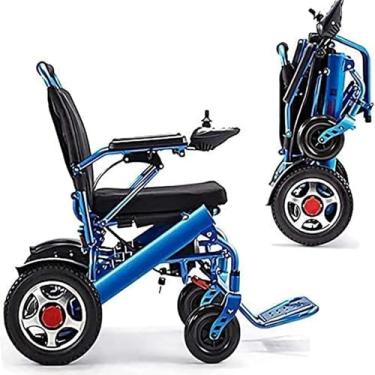 Imagem de DLQZDS Cadeira de Rodas Elétrica Dobrável e Leve, Azul, Alumínio, Potente Motor Duplo, Auxílio à Mobilidade para Idosos e Deficientes