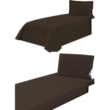 Imagem de Cobre Leito Colcha Solteiro Kaique, +Jogo de Lençol Solteiro Solene 4 Peças (marrom)