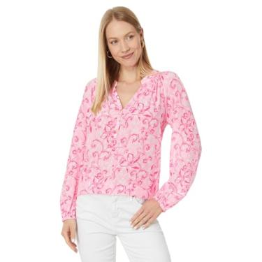 Imagem de Lilly Pulitzer Blusa feminina Elsa, Conch Shell Pink Flamingle Garden, P