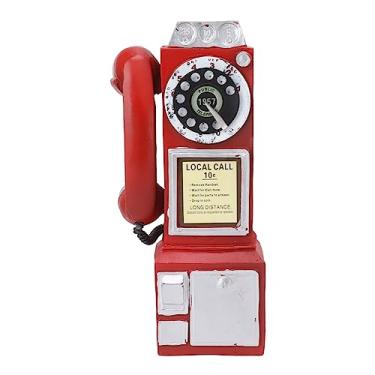 Imagem de Ornamento de telefone antigo, modelo de celular clássico moderno, decoração de telefone antigo giratório vintage, ornamentos de artesanato, decoração de cabine de janela de bar de café (vermelho)
