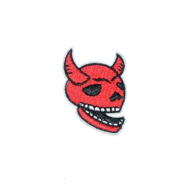 Imagem de Caveira Red Bull Chifre bordado aplique ferro sobre costurar no emblema, acessórios de roupas DIY, para crianças, adolescentes, roupas para adultos, mochila, jaqueta, jeans, camisetas, calças