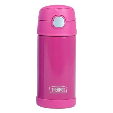 Imagem de Garrafa Térmica Infantil c/ Canudo Silicone Rosa Escuro Thermos ®  Funtainer 355ML Isolamento a Vácuo  - Thermos