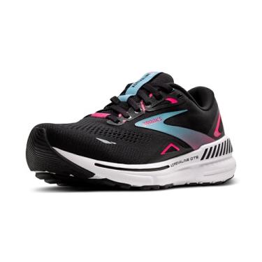 Imagem de Brooks Tênis de corrida feminino Adrenaline GTS 23 GTX impermeável com suporte, Preto/Rosa Knockout/Aqua, 42