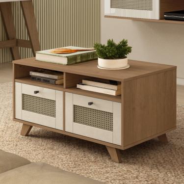 Imagem de Mesa de Centro 2 Gavetas Trama Artely - Cinamomo/Off White