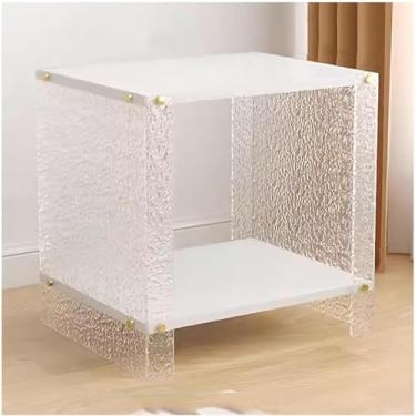 Imagem de Mesa de centro de acrílico, mesa de cabeceira flutuante moderna, mesa de centro de 2 níveis, mesa lateral de sofá de destaque, sala de estar e quarto para pequenos lugares