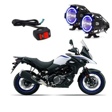 Imagem de Par Farol de Milha Angel Eye U7 Azul para Moto Suzuki DL 650 V Strom 2