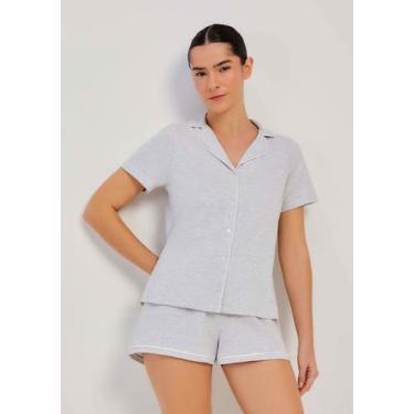 Imagem de Pijama Curto Feminino Com Botões - Hering, P, Cinza