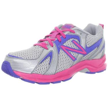 Imagem de New Balance KJ554 Tênis de corrida (infantil/criança pequena/criança grande), Prata/rosa, 6.5 Little Kid