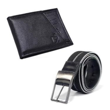 Imagem de Kit Carteira Masculina Em Couro Grande Cabe CNH Cartoes e Cinto Elasta