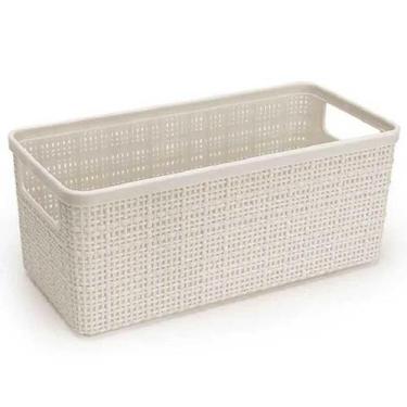 Imagem de Cesto Organizador Plástico Juta Alongado 20Cm Pequeno Branco - Nitron