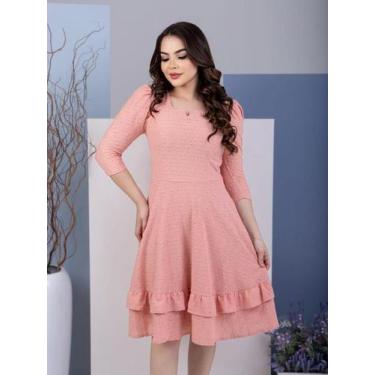 Imagem de Vestido Midi Elegante com Babado Manga 3/4 de Festa Lese Maravilhoso -