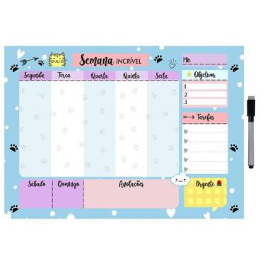 Imagem de Quadro Planejador de Metal Semanal 29x40cm + Caneta - Ideal Planners