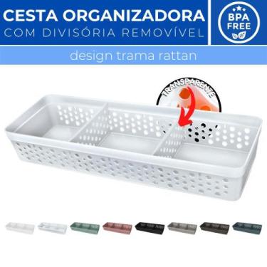 Imagem de Cesto Organizador Trama Rattan c/ Divisória Removível 34x11 - Usual Ut