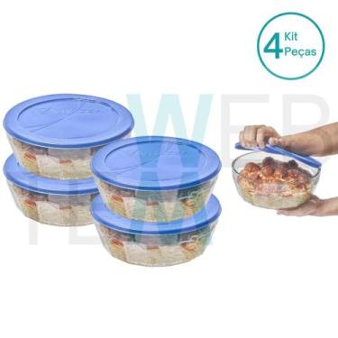 Imagem de Kit 4 Potes Tigela de Vidro com Tampa Plástica Laguna 4 Litros Vitazza